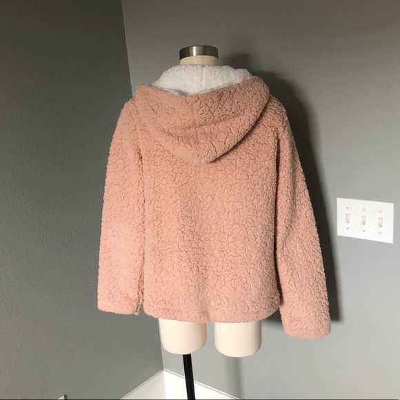 Coeur de Vague Blush Fluffy Quarter-Zip Plush Hoodie Fleece Sweatshirts - Picture 12 of 16